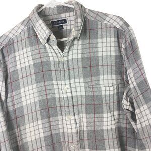 Club Room Plaid Flannel Shirt Men L Long Sleeve Gray White Classic Preppy Casual